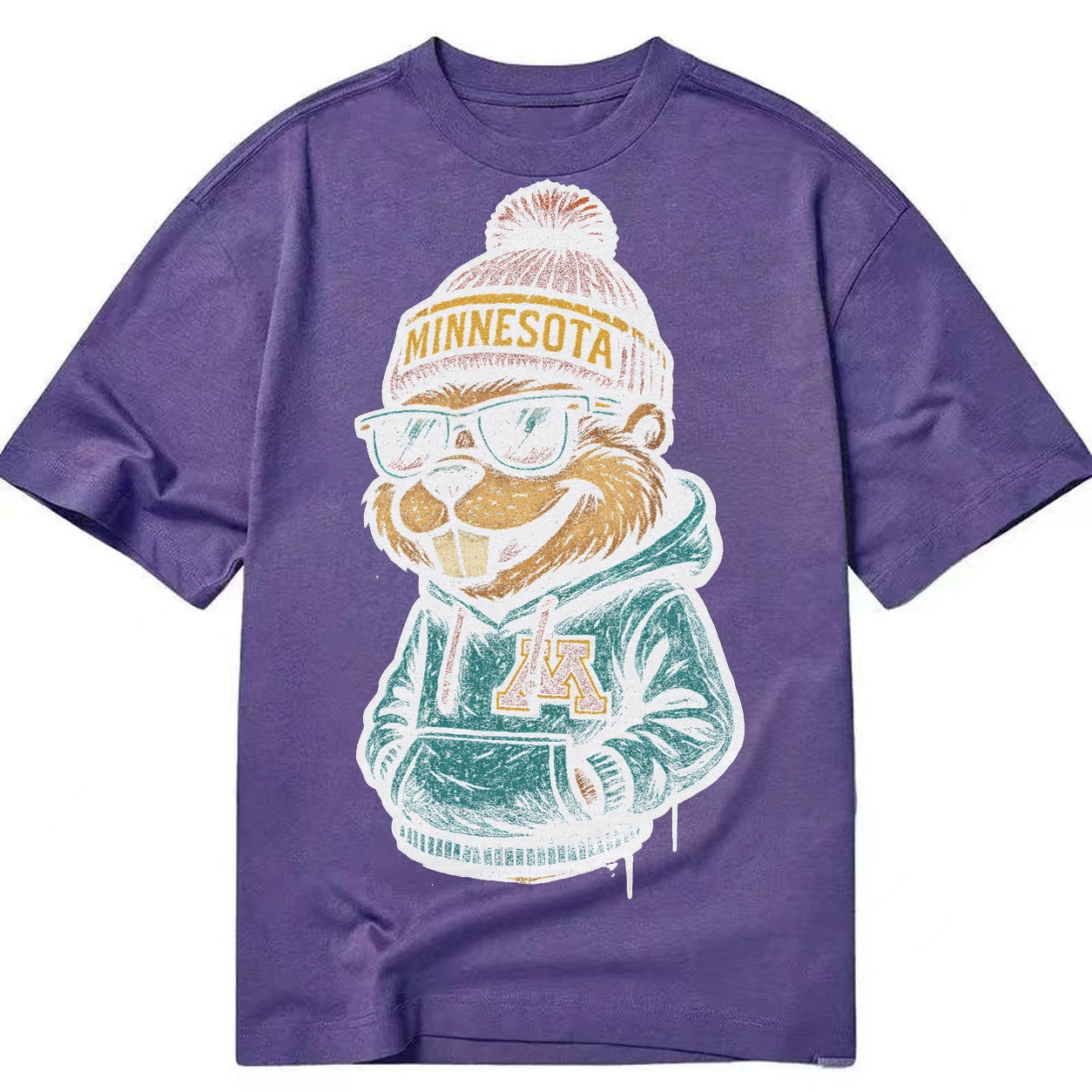Minneapolis Gopher wearing Minnesota beanie with M patch - Classic T-shirt – Purple