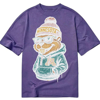 Minneapolis Gopher wearing Minnesota beanie with M patch - Classic T-shirt – Purple