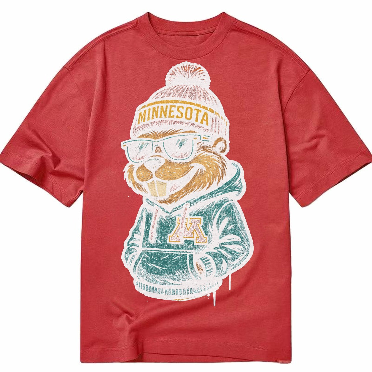 Minneapolis Gopher wearing Minnesota beanie with M patch - Classic T-shirt – Red