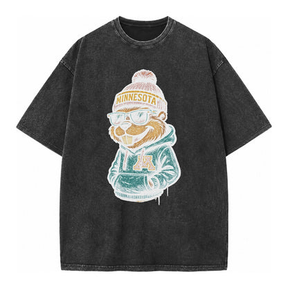 Minneapolis Gopher wearing Minnesota beanie with M patch - Vintage T-shirt – Black