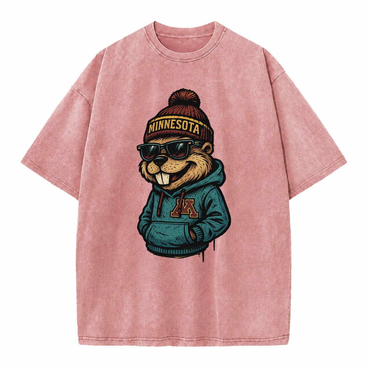 Minneapolis Gopher wearing Minnesota beanie with M patch - Vintage T-shirt – Dusty Rose(Rose)