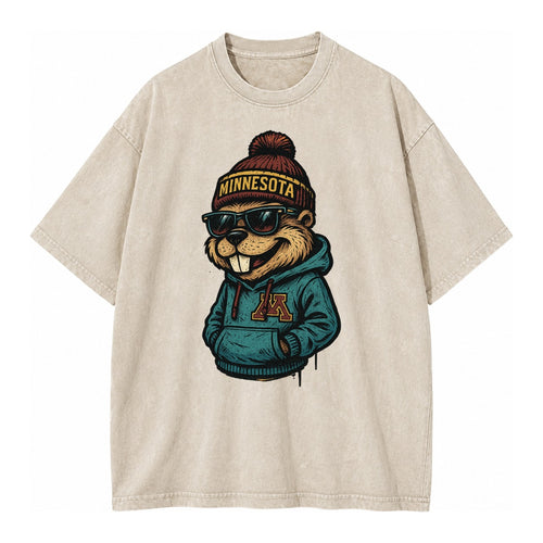 Minneapolis Gopher wearing Minnesota beanie with M patch - Vintage T-shirt