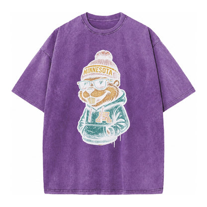 Minneapolis Gopher wearing Minnesota beanie with M patch - Vintage T-shirt – Purple