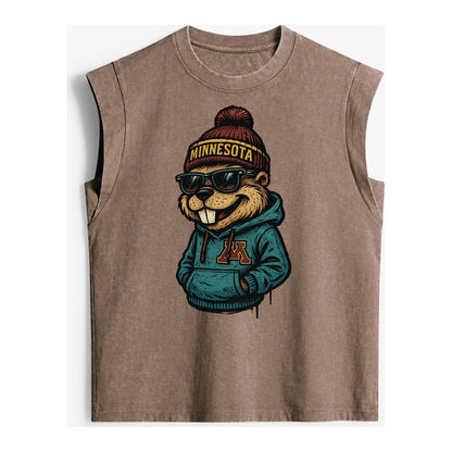 Minneapolis Gopher wearing Minnesota beanie with M patch - Vintage Washed Tank – Brown