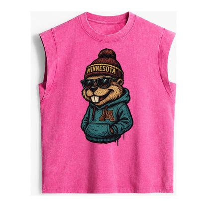 Minneapolis Gopher wearing Minnesota beanie with M patch - Vintage Washed Tank – Pink