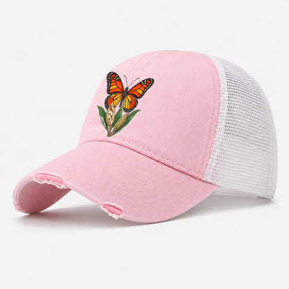 Monarch Butterfly And Milkweed Pods Canada Cultural Icons Washed Trucker Hat – Light Pink