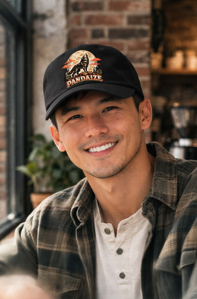 Model wearing Moonlight Wolf Baseball Cap