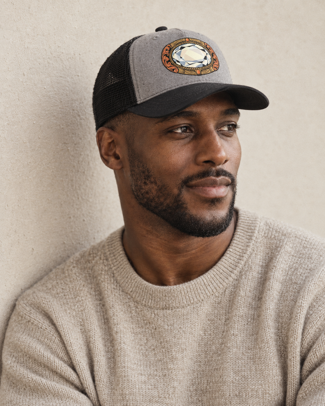 Model wearing the cap