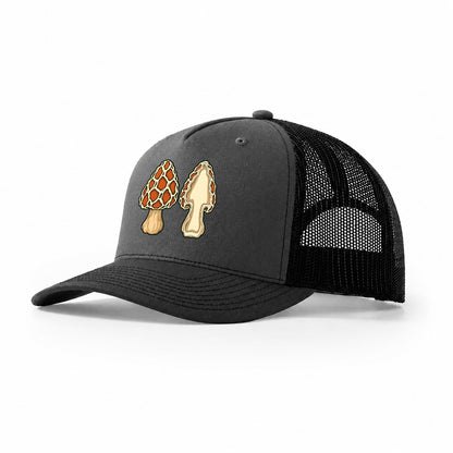 Morel Profile Study Foraging And Mycology Trucker Hat – Dark Grey Black