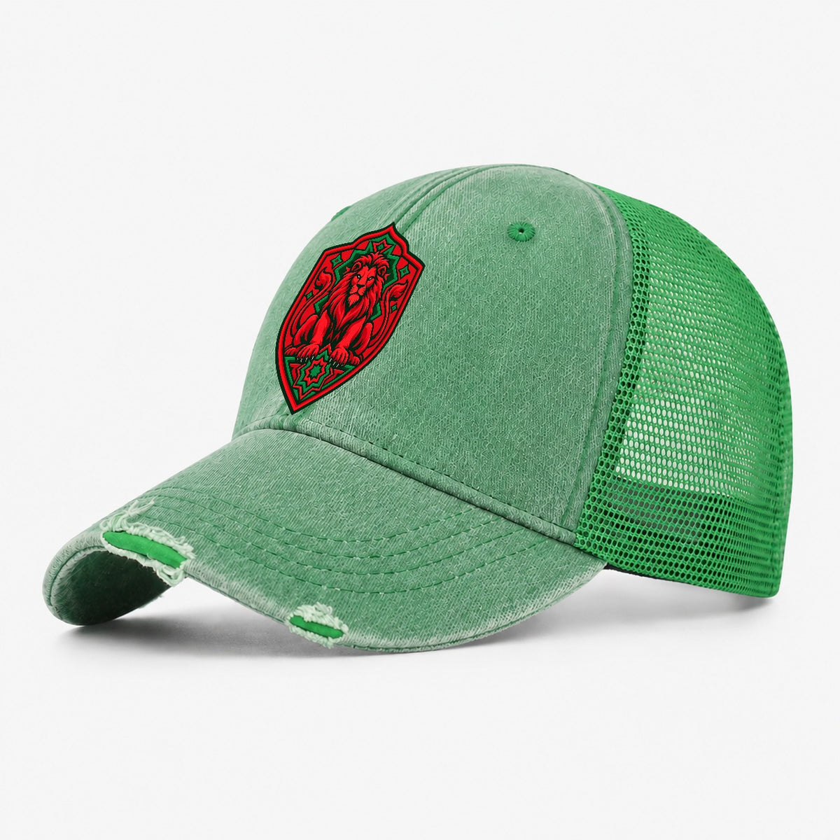 Morocco Minimal Emblem Country Logos Washed Trucker Hat – Ink Green