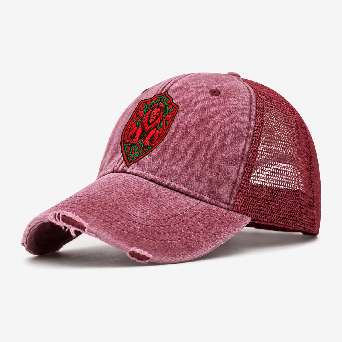 Morocco Minimal Emblem Country Logos Washed Trucker Hat – Wine Red
