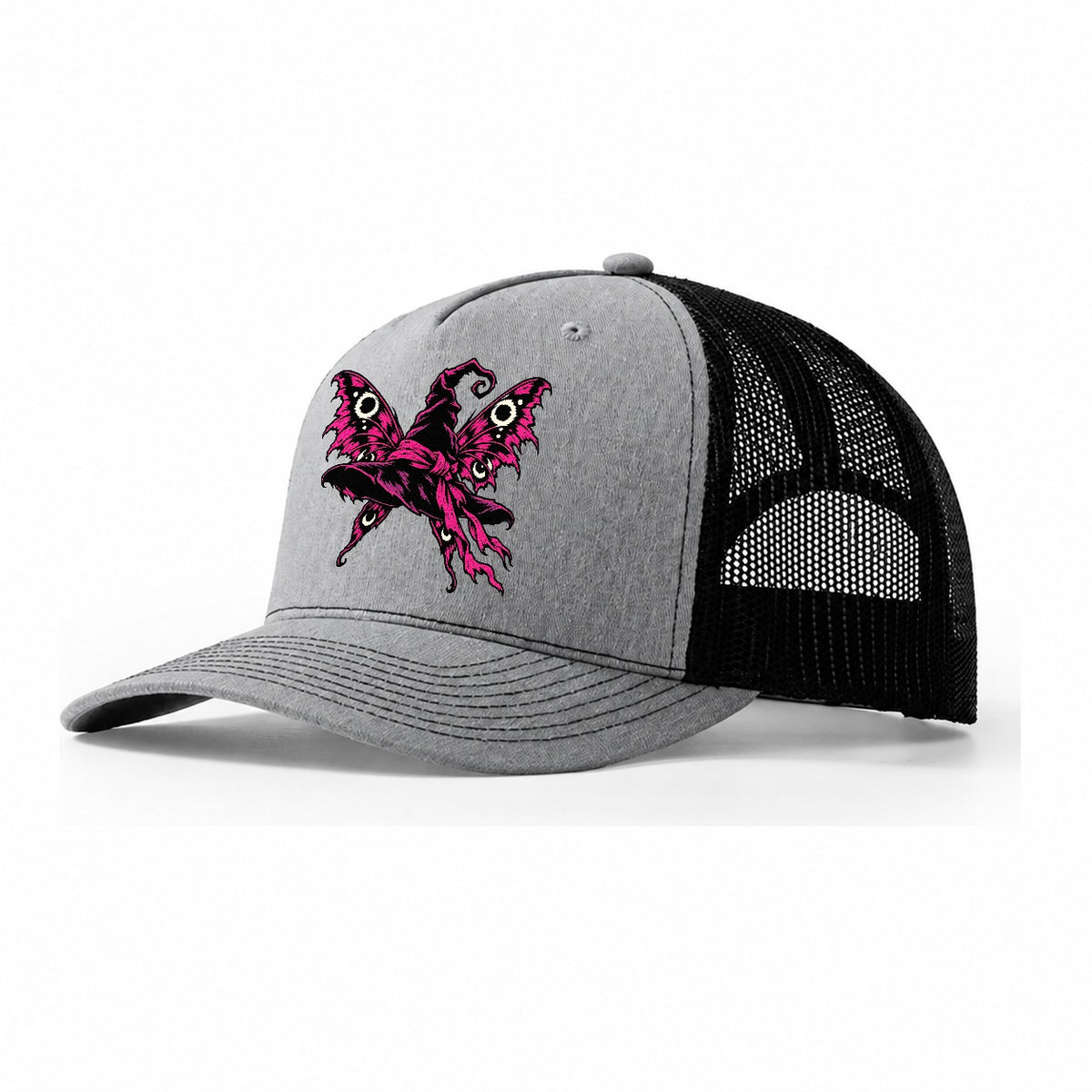 Moth Winged Witch Hat Witch Magic Trucker Hat – Sport Grey Black