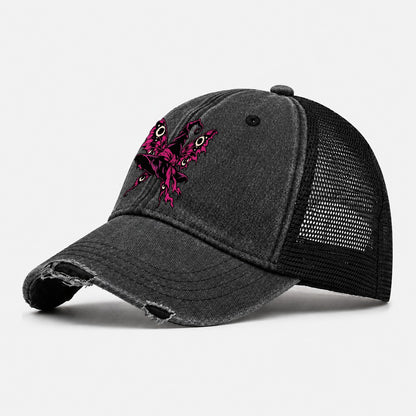 Moth Winged Witch Hat Witch Magic Washed Trucker Hat – Black