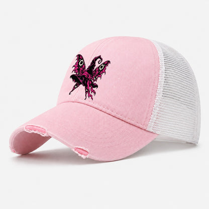 Moth Winged Witch Hat Witch Magic Washed Trucker Hat – Light Pink