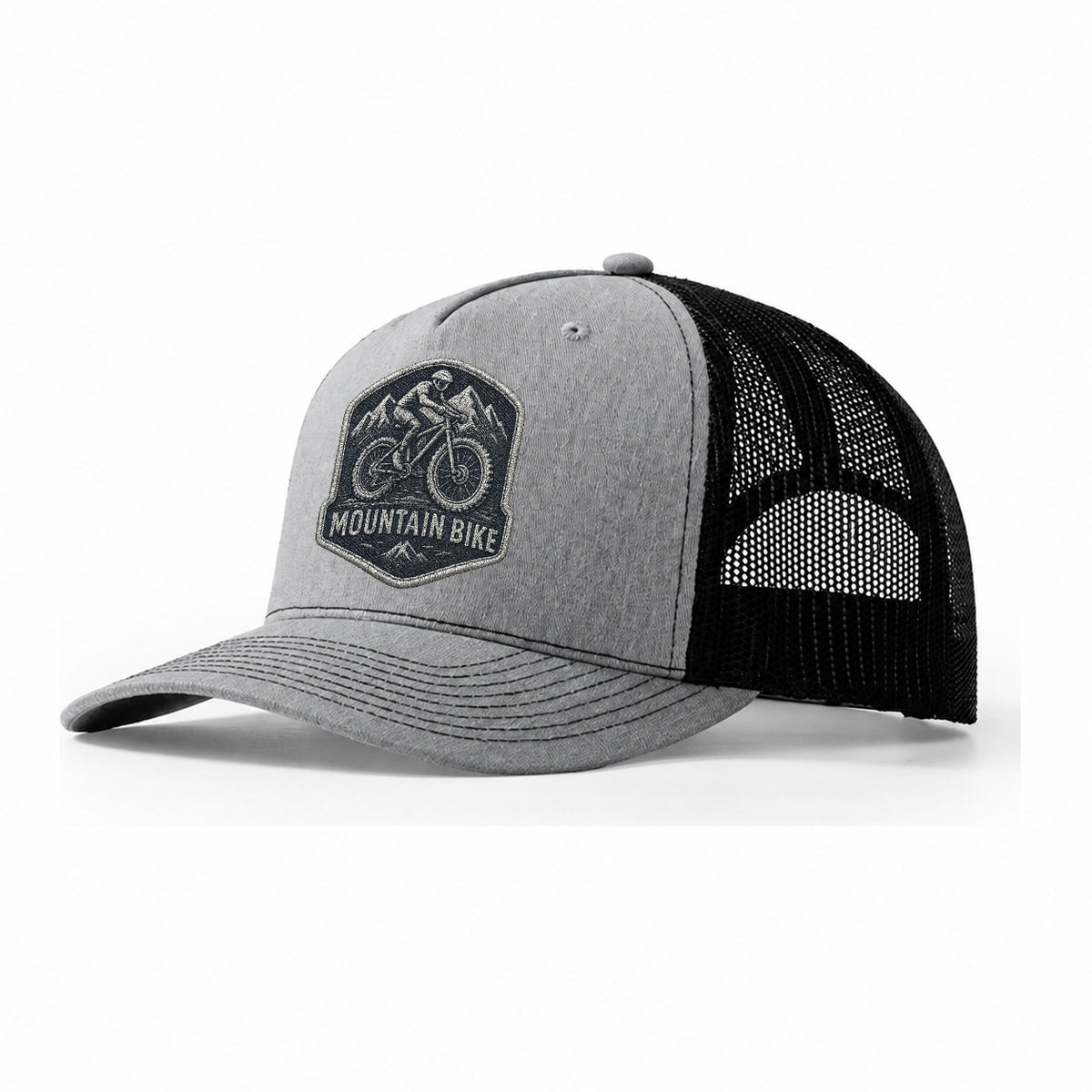 Mountain Bike With Rugged Tires Cyclist Badge Trucker Hat – Sport Grey-Black
