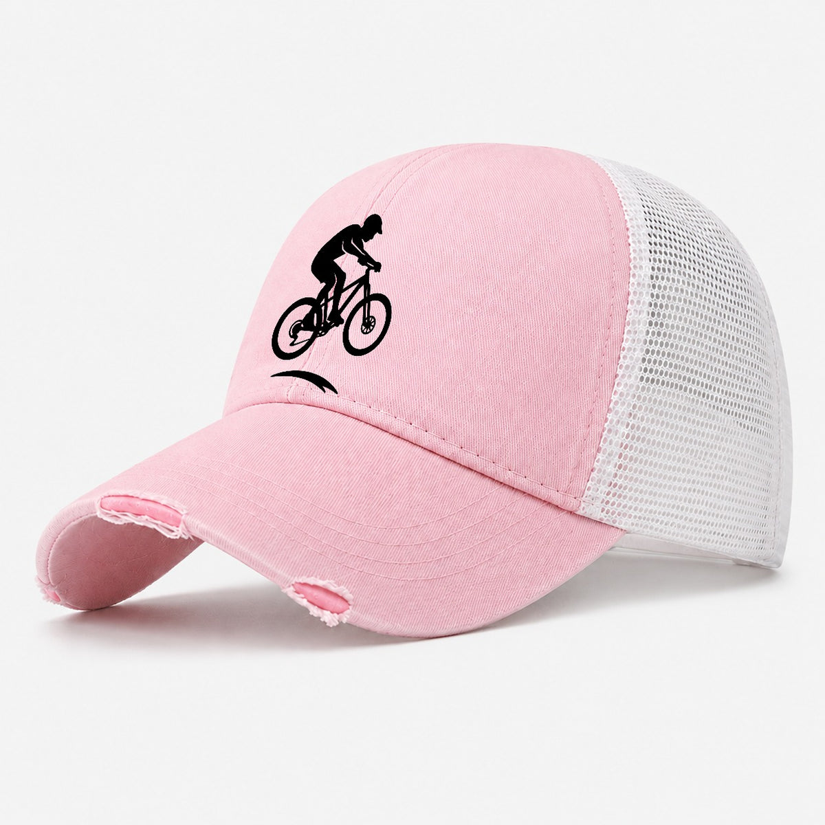 Mountain Biker Catching Air Washed Trucker Hat – Light Pink