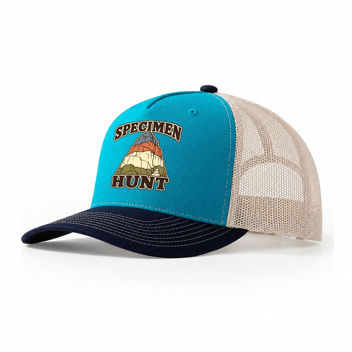 Mountain Specimen Hunt Rocks And Minerals Trucker Hat – Teal Navy