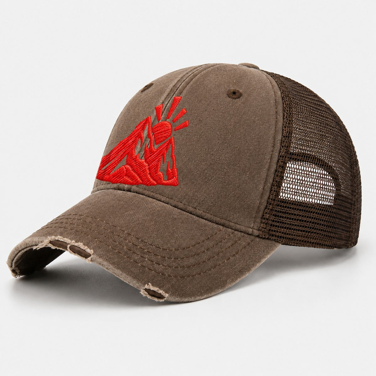 Mountain Sunrise Cut Micro Motion Mark Washed Trucker Hat – Coffee