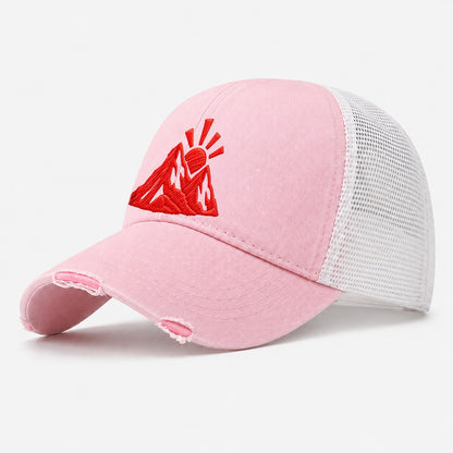 Mountain Sunrise Cut Micro Motion Mark Washed Trucker Hat – Light Pink