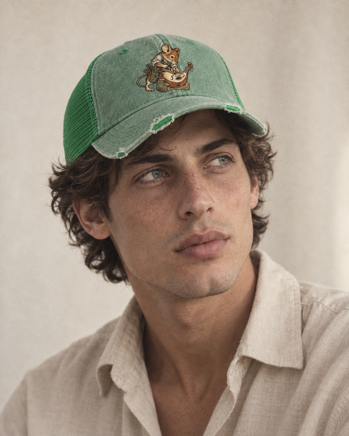 Model wearing the cap