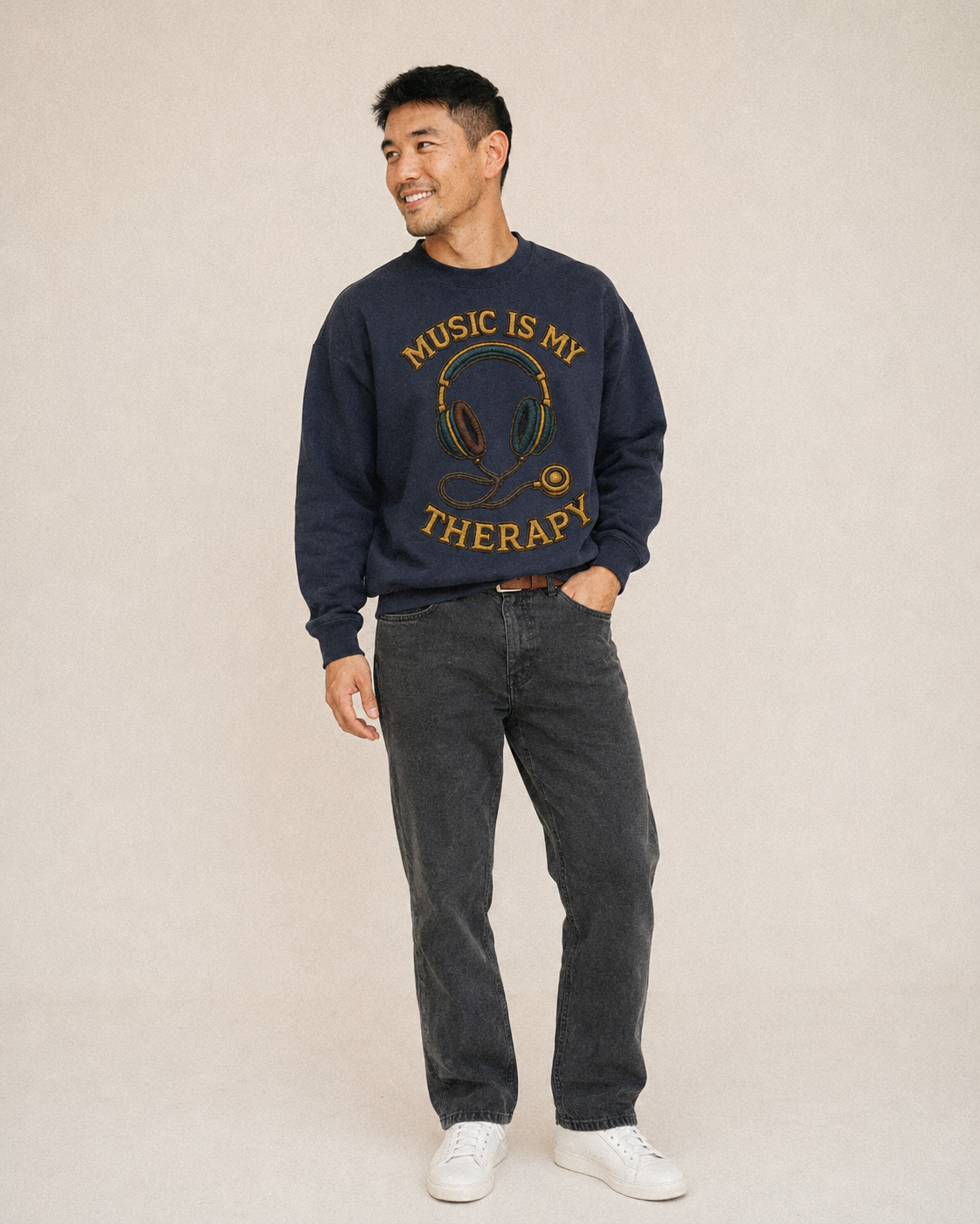 Music Is My Therapy Fleece Sweatshirt – studio model photo