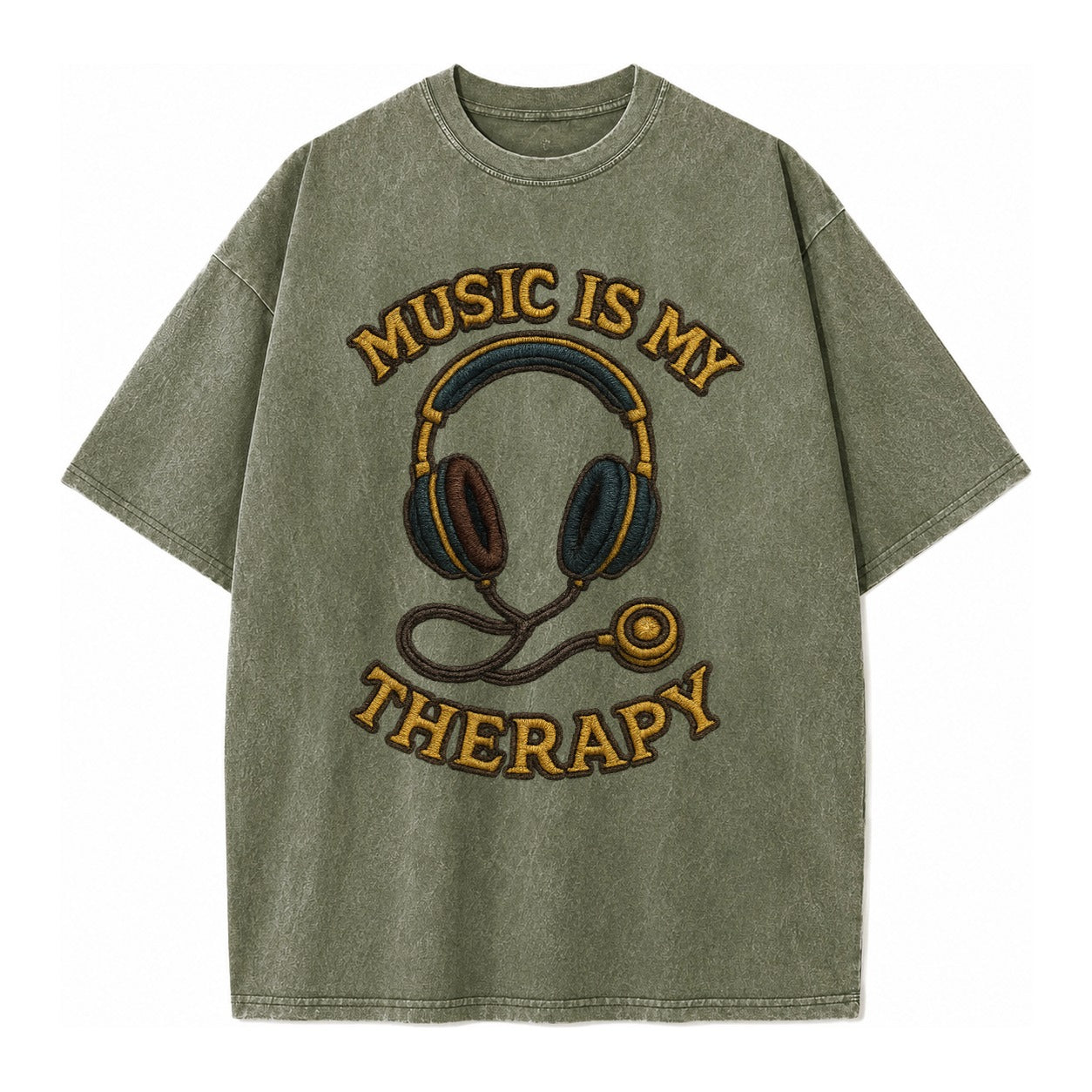 Music Is My Therapy  - Vintage T-shirt – Army Green