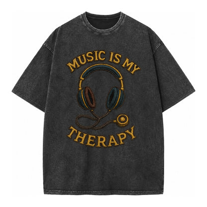 Music Is My Therapy  - Vintage T-shirt – Black