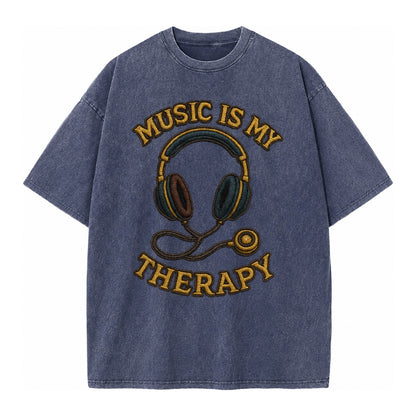 Music Is My Therapy  - Vintage T-shirt – Blue
