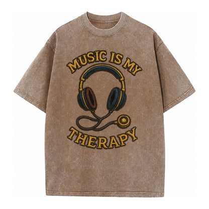 Music Is My Therapy  - Vintage T-shirt – Brown
