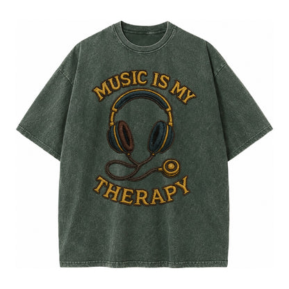 Music Is My Therapy  - Vintage T-shirt – Forest Mist(Green)
