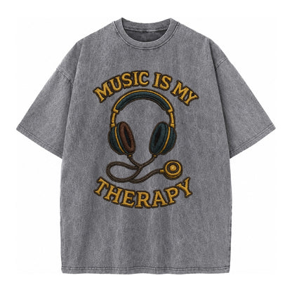 Music Is My Therapy  - Vintage T-shirt – Grey
