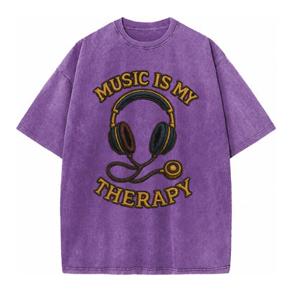 Music Is My Therapy  - Vintage T-shirt – Purple