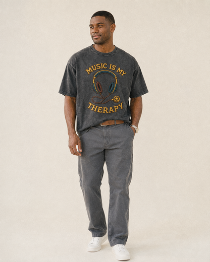 Music Is My Therapy  - Vintage T-shirt – studio model photo