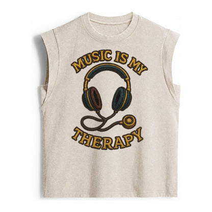 Music Is My Therapy  - Vintage Washed Tank – Beige