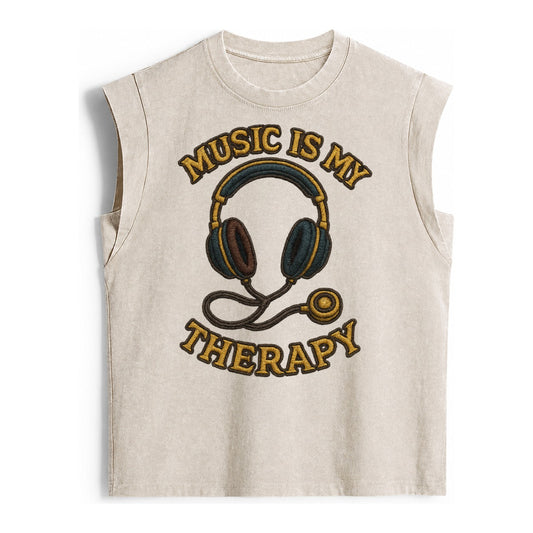 Music Is My Therapy  - Vintage Washed Tank – Beige
