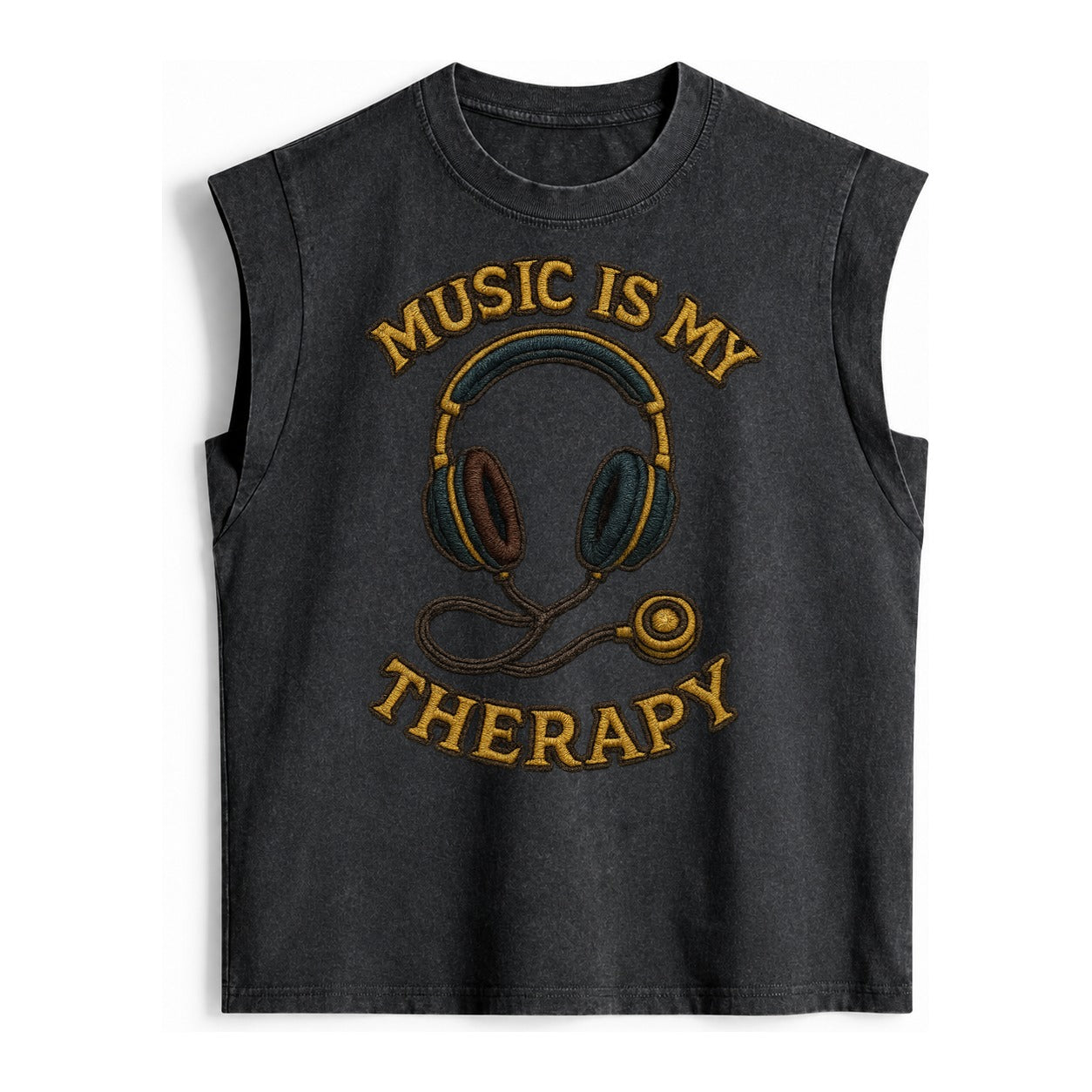 Music Is My Therapy  - Vintage Washed Tank – Black