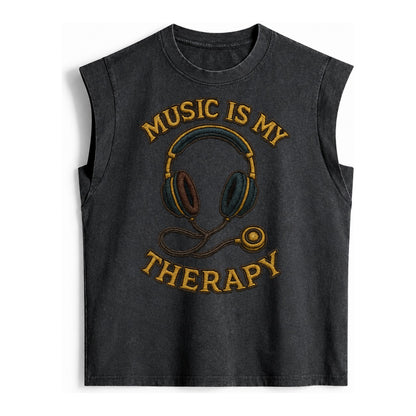 Music Is My Therapy  - Vintage Washed Tank – Black