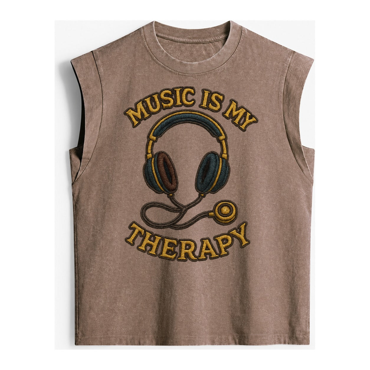 Music Is My Therapy  - Vintage Washed Tank – Brown
