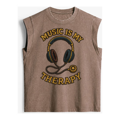 Music Is My Therapy  - Vintage Washed Tank – Brown