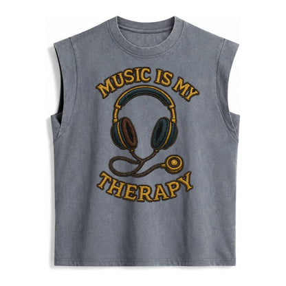 Music Is My Therapy  - Vintage Washed Tank – Grey