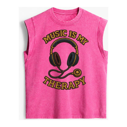 Music Is My Therapy  - Vintage Washed Tank – Pink