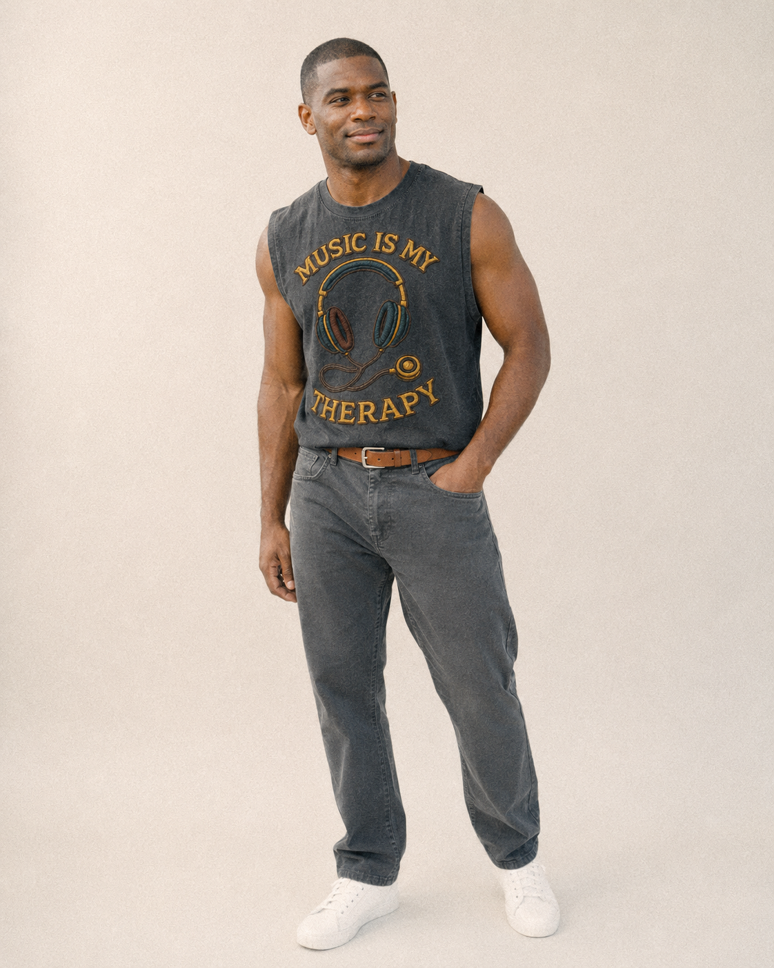 Music Is My Therapy  - Vintage Washed Tank – studio model photo