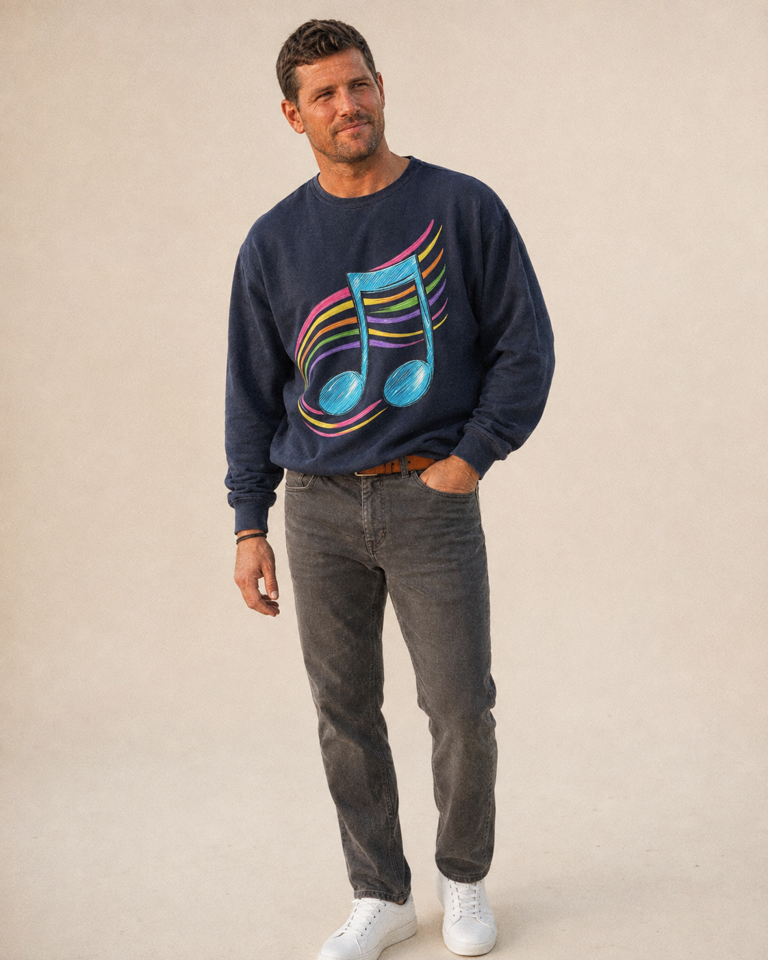 Musical Notes Headwear Fleece Sweatshirt – studio model photo