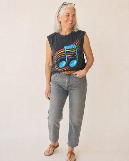 Musical Notes Headwear Vintage Washed Tank – studio model photo