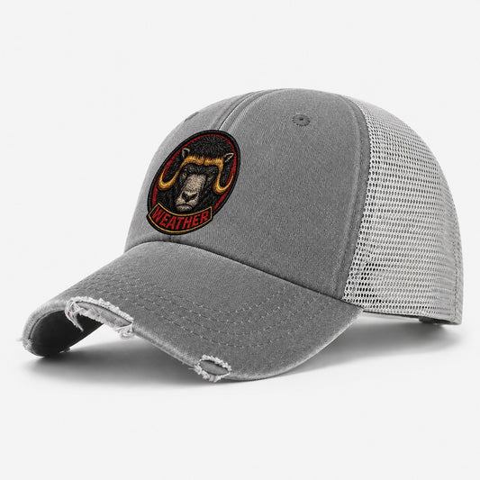 Musk Ox Weather Badge Washed Trucker Hat – Grey