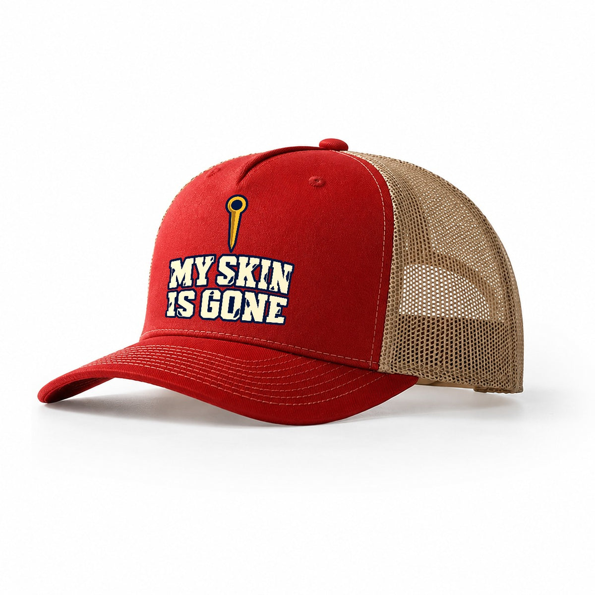 My Skin Is Gone Rock Climbing Trucker Hat – Red Khaki