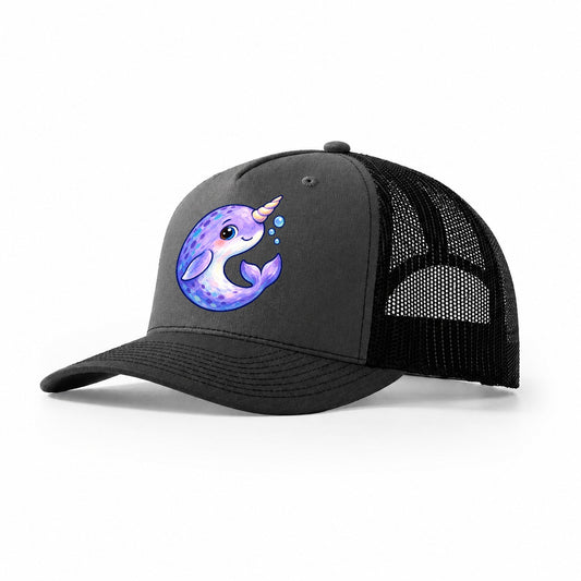 Narwhal Crescent Curl Sea Sprite Trucker Hat – Dark Grey Black