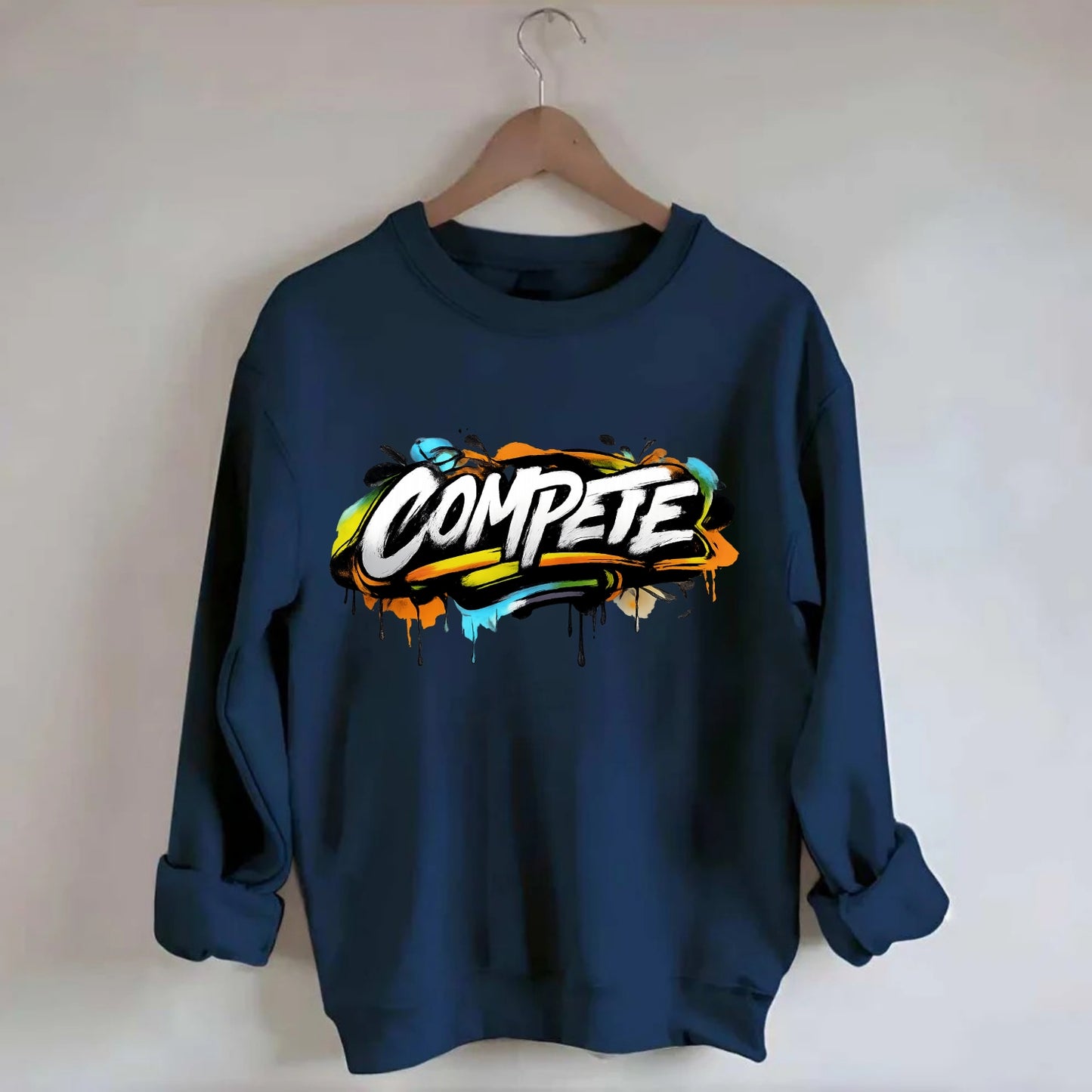 Bold typography design - "COMPETE" - competitive spirit, love the game - Crewneck Sweatshirt - navy