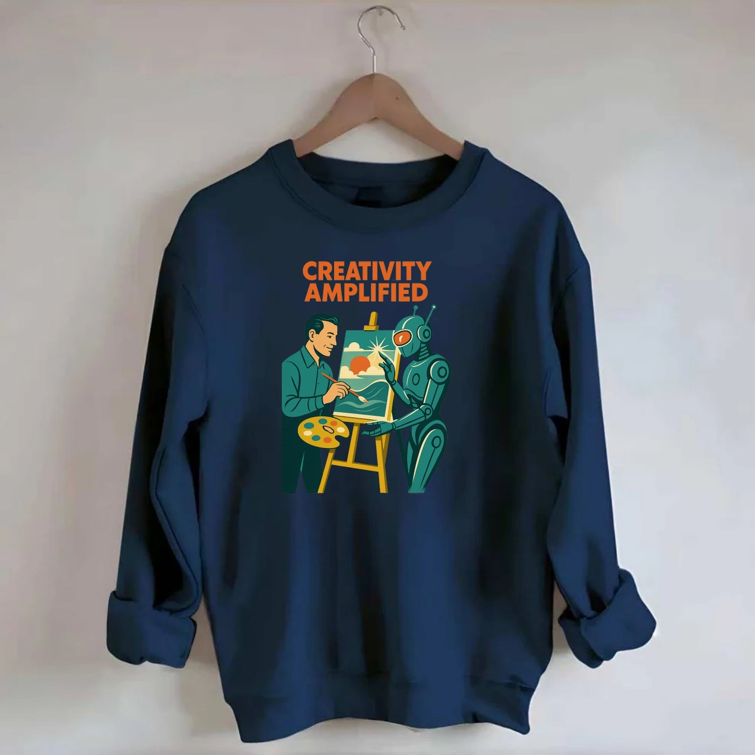 Artist and AI creating beautiful masterpiece together - "Creativity - Crewneck Sweatshirt - navy