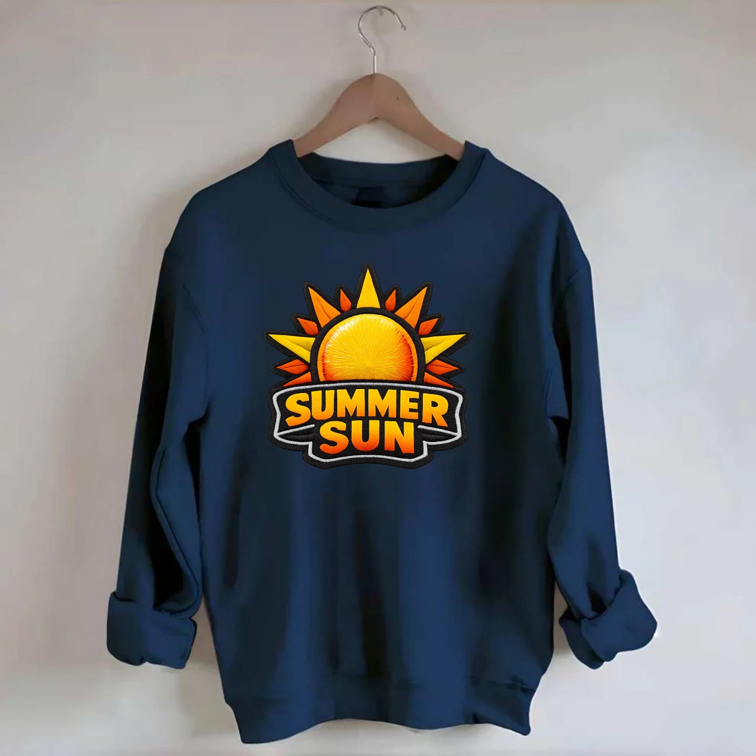 SUMMER SUN - bright sun with rays in yellow and orange , hot season - Crewneck Sweatshirt - navy